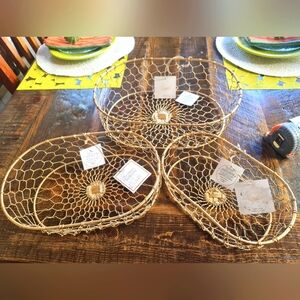 Set of 3 Matte Gold Wire Nesting Baskets Metal & Metallic New With Tags